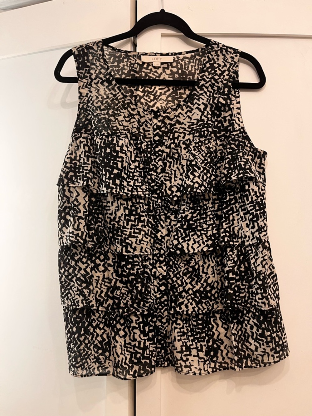 LOFT Black & White Tiered Ruffle Camisole